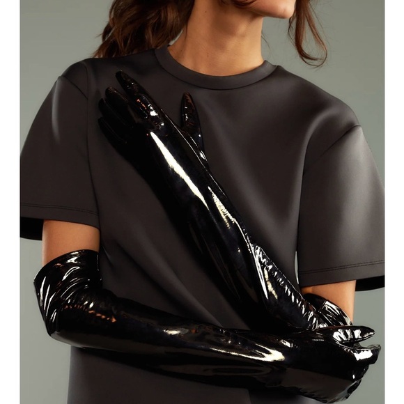 Cynthia Rowley Black Patent Leather Gloves - Picture 2 of 5